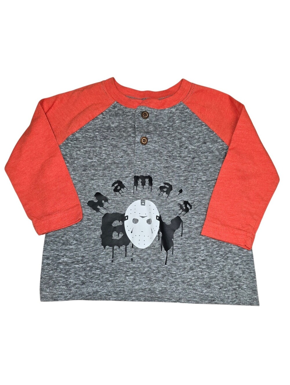 Jumping Beans Baby Boy Halloween Hockey Mask Raglan Shirt 12M Gray Orange